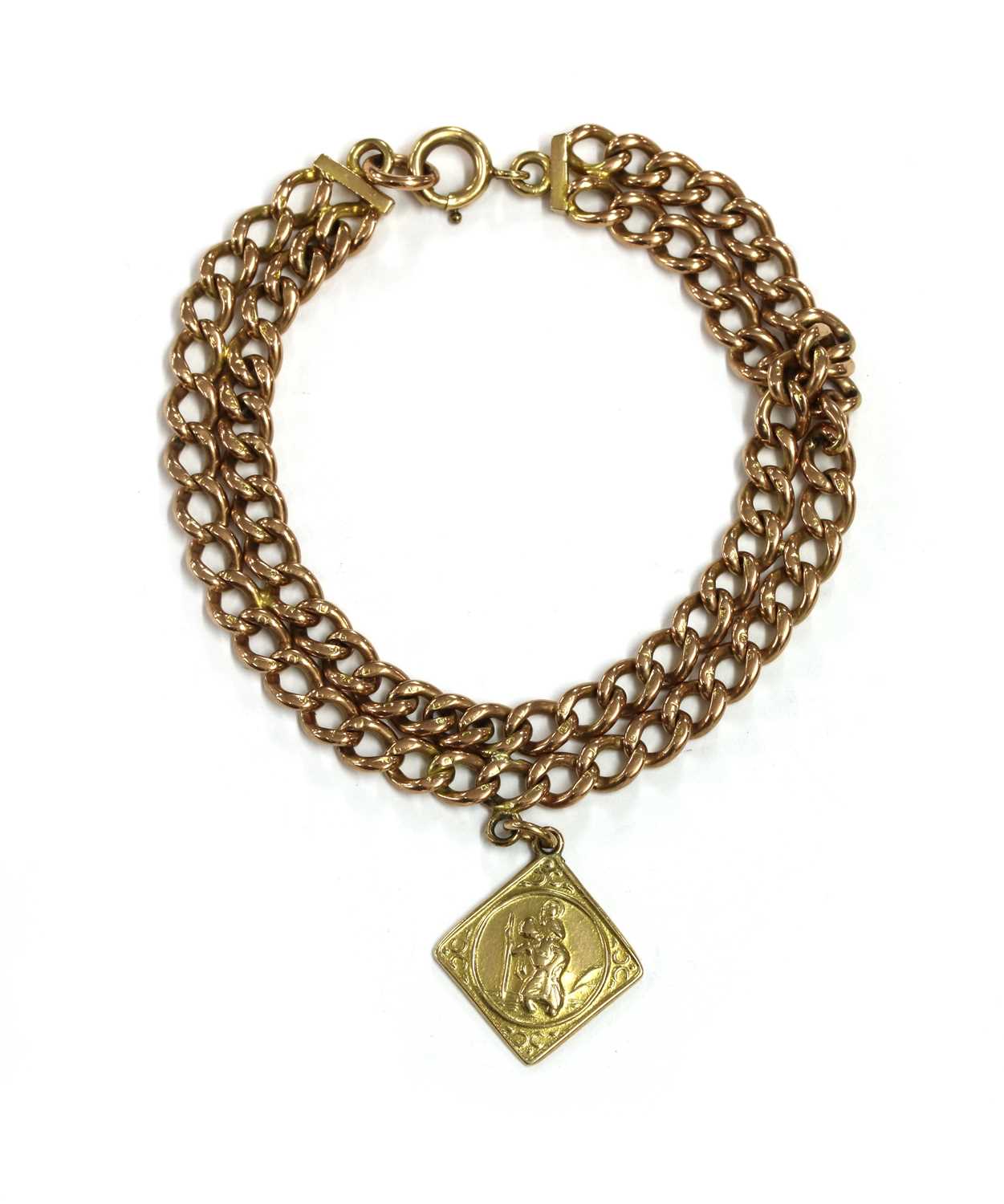 Lot 204 - A gold two row curb link bracelet