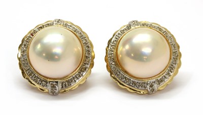 Lot 331 - A pair of gold mabé pearl and diamond earrings