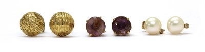 Lot 368 - Three pairs of gold earrings