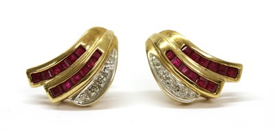 Lot 225 - A pair of 9ct gold ruby and diamond spray earrings