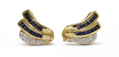 Lot 287 - A pair of 9ct gold sapphire and diamond spray earrings