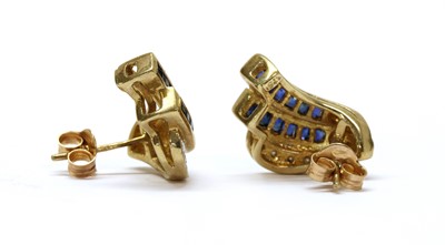 Lot 287 - A pair of 9ct gold sapphire and diamond spray earrings