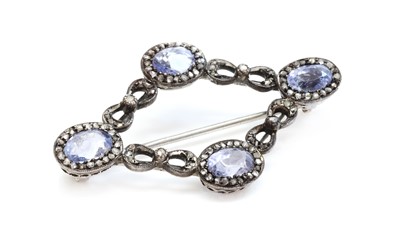 Lot 99 - A sapphire and diamond lozenge shaped brooch, c.1900