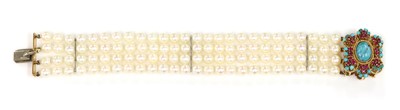 Lot 300 - A four row uniform cultured pearl bracelet, c.1950