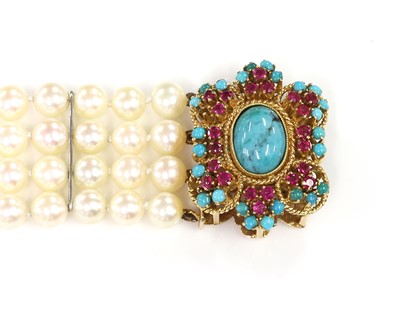Lot 300 - A four row uniform cultured pearl bracelet, c.1950