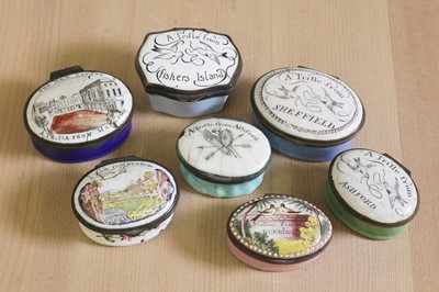 Lot 740 - A collection of seven souvenir enamel boxes