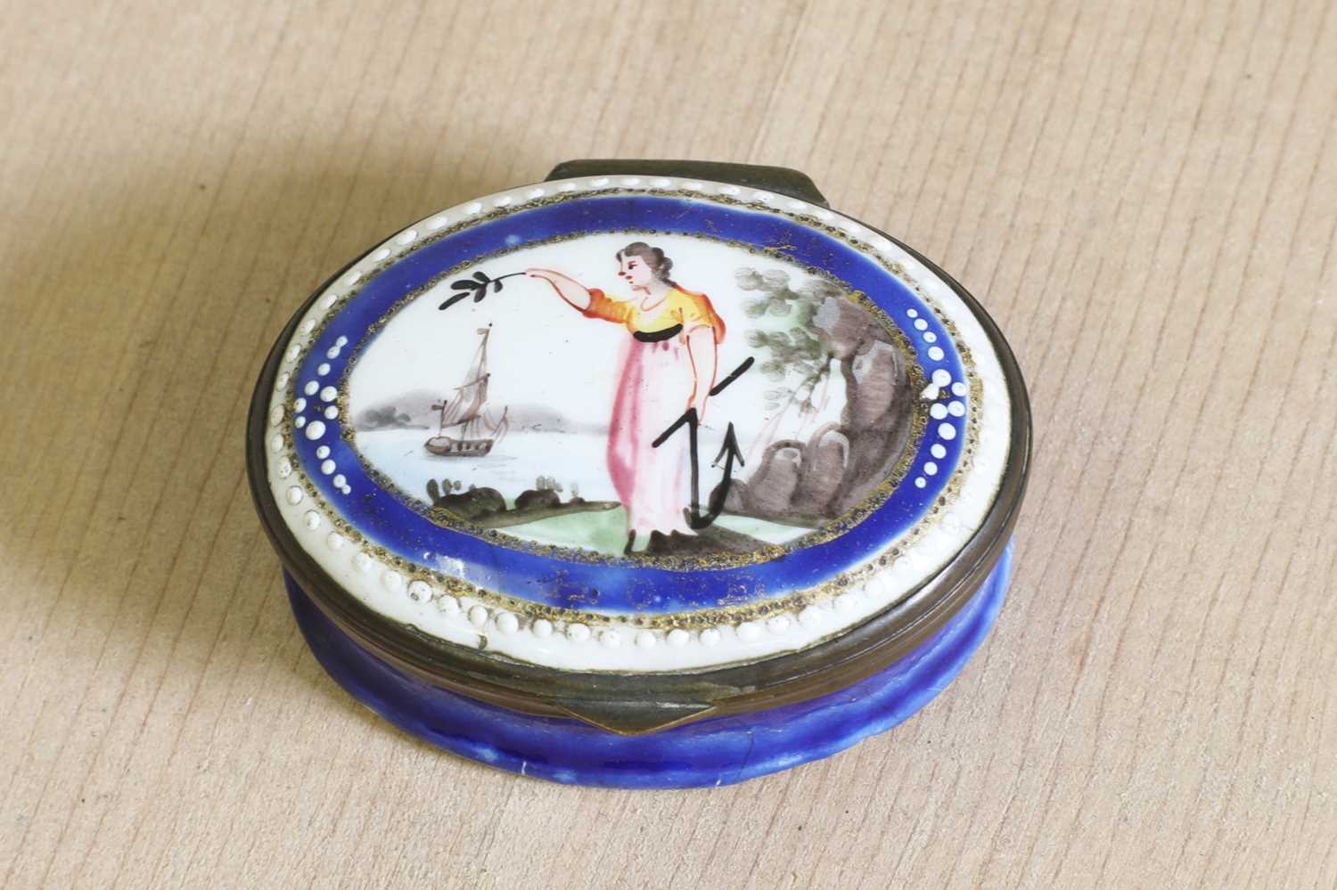 Lot 738 - A commemorative enamel patch box