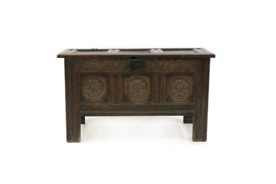 Lot 302 - A 17th century small oak panelled coffer