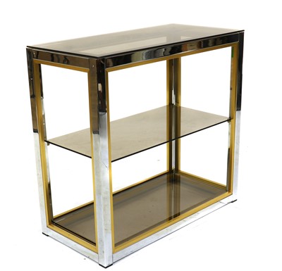 Lot 220 - A contemporary polished metal and glass open bookcase