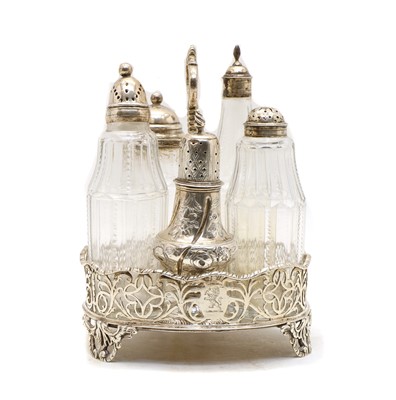 Lot 20 - A George III and later silver cruet set