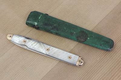 Lot 672 - A silver, steel, mother-of-pearl and unmarked gold folding fruit knife