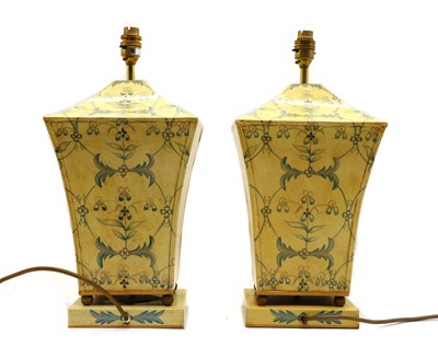 Lot 188 - A pair of painted toleware table lamps