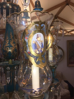 Lot 87 - A Bohemian blue and clear glass chandelier for the Persian market