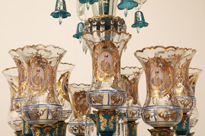 Lot 87 - A Bohemian blue and clear glass chandelier for the Persian market