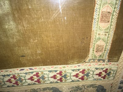 Lot 102 - An Ottoman embroidered qibla prayer cloth panel