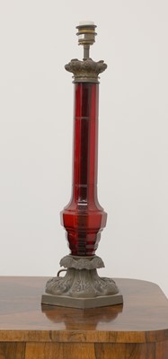 Lot 95 - A pair of large red glass table lamps
