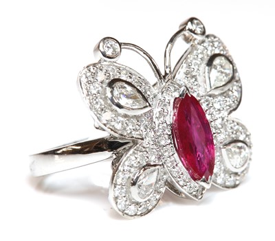 Lot 483 - A Continental ruby and diamond butterfly ring