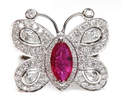 Lot 483 - A Continental ruby and diamond butterfly ring