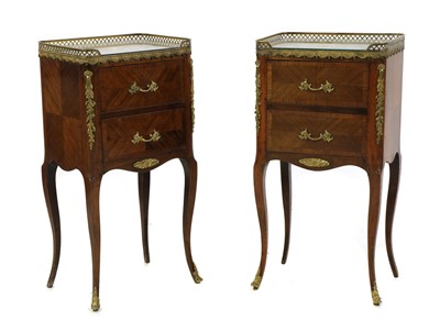Lot 320 - A pair of Continental mahogany, beech and marquetry inlaid night tables