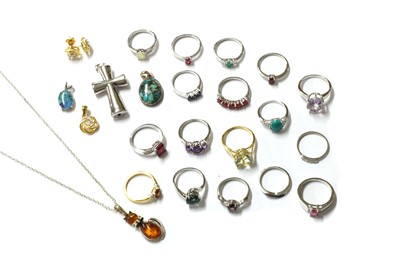Lot 1436 - A quantity of silver and silver gilt gem-set jewellery