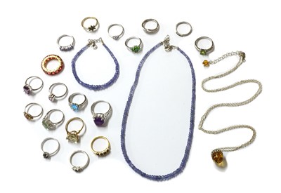 Lot 1446 - A quantity of silver and silver gilt gem-set jewellery