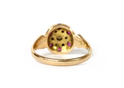 Lot 1028 - A Victorian 15ct gold split pearl and ruby cluster ring