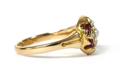 Lot 1028 - A Victorian 15ct gold split pearl and ruby cluster ring