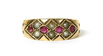 Lot 1030 - A Victorian 15ct gold ruby and split pearl ring