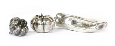 Lot 1348 - Three silver models of vegetables