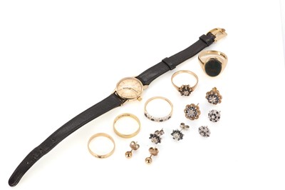 Lot 213 - A ladies' gold Omega watch and a small collection of gold jewellery