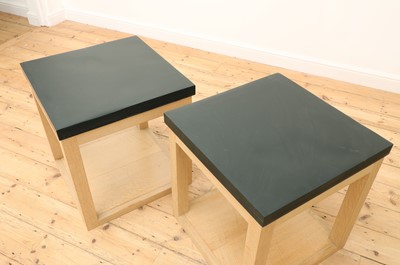 Lot 254 - A pair of contemporary slate and oak side tables