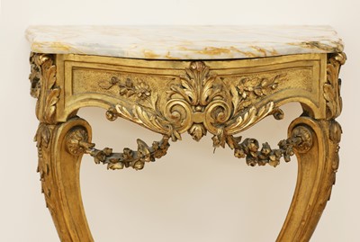 Lot 210 - A giltwood and veined marble-topped console table