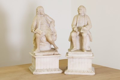 Lot 288 - A pair of French alabaster figures of Voltaire and Rousseau