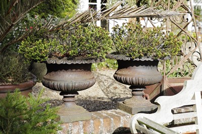 Lot 815 - A pair of cast iron campana urns