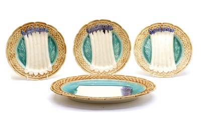 Lot 218A - A set of twelve majolica asparagus plates by Orchies of Moulin des Loups and Hamage