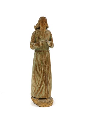 Lot 464 - A carved wood and painted angel