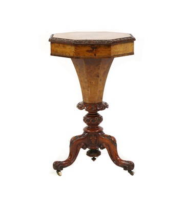 Lot 277 - A Victorian burr walnut trumpet sewing table