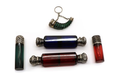 Lot 79 - A collection of five Victorian coloured glass scent bottles
