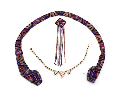 Lot 135 - A coloured glass beadwork sash or neck ornament