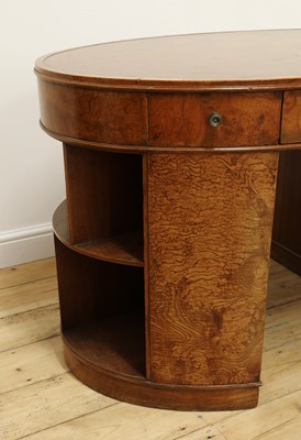 Lot 492 - A burr elm and walnut pedestal desk