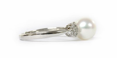 Lot 1262 - A white gold cultured freshwater pearl and diamond ring