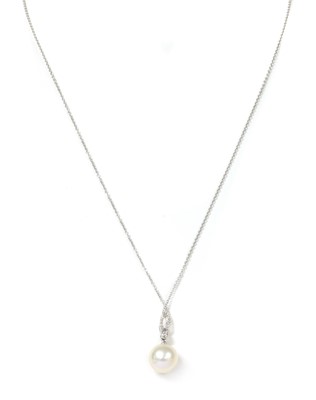 Lot 1264 - A white gold cultured freshwater pearl and diamond pendant