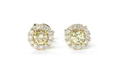 Lot 1137 - A pair of white gold diamond cluster earrings