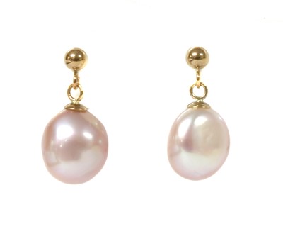 Lot 1256 - A pair of gold cultured freshwater pearl drop earrings