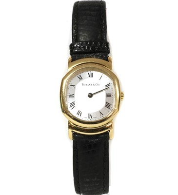 Lot 1317 - A ladies' 18ct gold Tiffany & Co. quartz strap watch