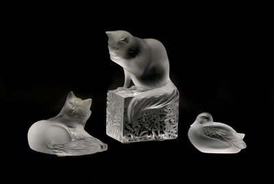 Lot 210 - A collection of three Lalique acid etched glass figurines