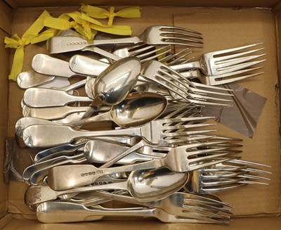 Lot 23 - A collection of silver Fiddle pattern flatware