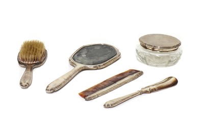 Lot 188 - A five-piece sterling-silver-backed dressing table set