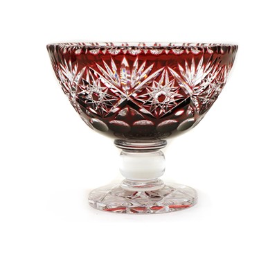 Lot 249 - A large Bohemian cased and cut glass pedestal fruit bowl