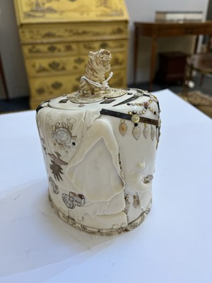 Lot 178 - A Japanese carved ivory and Shibayama box and cover